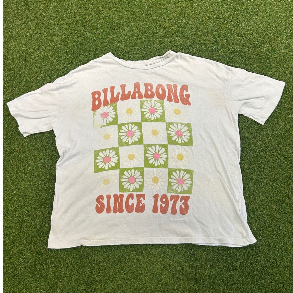 Billabong Womens Daisy Checkerboard Graphic T-Shirt Light Blue Small